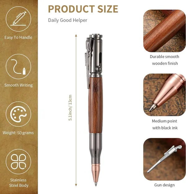 Bolt_Action_Pen,_Bullet_Shaped_Metal_Pen_&_1_Piece_Pen_Refiles_with_Present_Box,_Bullet_Pen_for_Gun_Lover,_Stylish_&_Fun_Ballpoint_Pens_for_All_Ages,_Ink_Refillable_Office,_School,_Decor_Gift_for_Students_&_Colleague._(Brown)