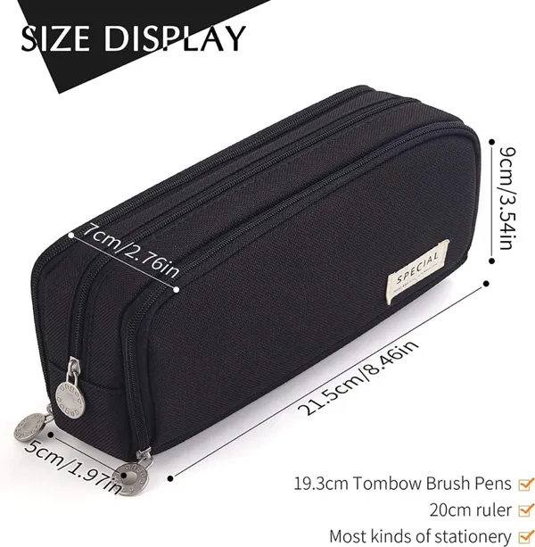 Black_Canvas_Large_Capacity_Pencil_Pouch,_3_Compartments_Pen_&_Pencil_Pouches,_Portable_Stationery_Organizer_Bag,_Aesthetic_Pencil_Case_With_Multiple_Compartment_&_Zipper,_Kids_Cute_Stationery_Gift,_Big_Pencil_Bag_For_School,_College,_Office_(Black)