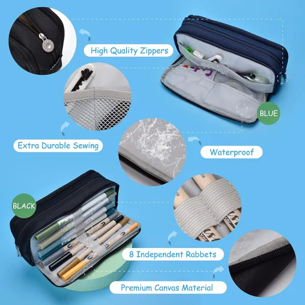 Black_Canvas_Large_Capacity_Pencil_Pouch,_3_Compartments_Pen_&_Pencil_Pouches,_Portable_Stationery_Organizer_Bag,_Aesthetic_Pencil_Case_With_Multiple_Compartment_&_Zipper,_Kids_Cute_Stationery_Gift,_Big_Pencil_Bag_For_School,_College,_Office_(Black)