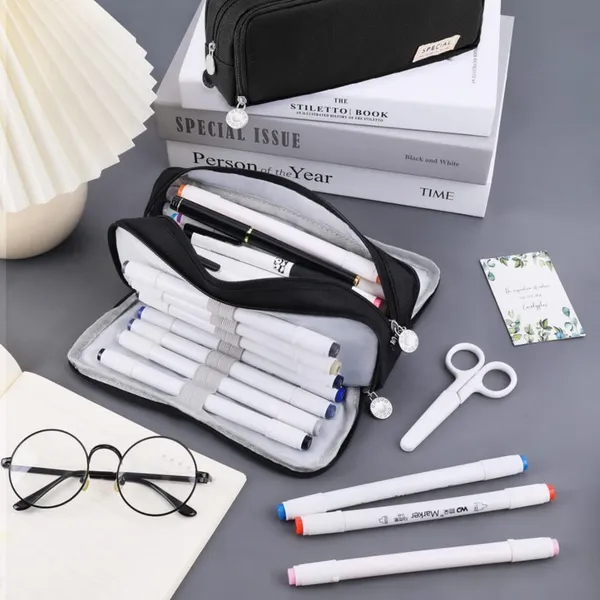 Black_Canvas_Large_Capacity_Pencil_Pouch,_3_Compartments_Pen_&_Pencil_Pouches,_Portable_Stationery_Organizer_Bag,_Aesthetic_Pencil_Case_With_Multiple_Compartment_&_Zipper,_Kids_Cute_Stationery_Gift,_Big_Pencil_Bag_For_School,_College,_Office_(Black)