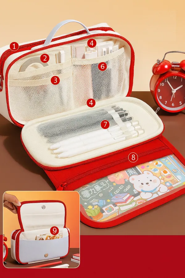 Red_Large_Capacity_9_Layers_Pencil_Case,_Portable_Pencil_Storage_Bag_With_Zipper,_Flip_Cover_Multifunctional_Stationery_Organizer_Bag,_Creative_Design_Pencil_Case_For_Kids,_Multi-Pocket_Stationery_Case_For_School_&_Office.