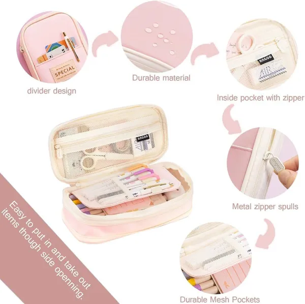 Pink_Nylon_Large_Capacity_Pencil_Pouch,_Aesthetic_Pencil_Case_With_Multiple_Compartment_&_Double_Zipper,_Portable_Stationery_Organizer_Bag,_Kids_Cute_Stationery_Gift_Aesthetic_Pencil_Case,_Big_Pencil_Bag_For_School,_College,_Office_(Special_Lite_Pink)