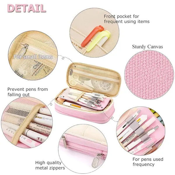 Pink_Nylon_Large_Capacity_Pencil_Pouch,_Aesthetic_Pencil_Case_With_Multiple_Compartment_&_Double_Zipper,_Portable_Stationery_Organizer_Bag,_Kids_Cute_Stationery_Gift_Aesthetic_Pencil_Case,_Big_Pencil_Bag_For_School,_College,_Office_(Special_Lite_Pink)