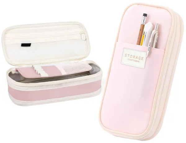 Pink_Nylon_Large_Capacity_Pencil_Pouch,_Aesthetic_Pencil_Case_With_Multiple_Compartment_&_Double_Zipper,_Portable_Stationery_Organizer_Bag,_Kids_Cute_Stationery_Gift_Aesthetic_Pencil_Case,_Big_Pencil_Bag_For_School,_College,_Office_(Special_Lite_Pink)