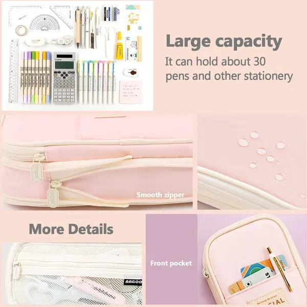 Pink_Nylon_Large_Capacity_Pencil_Pouch,_Aesthetic_Pencil_Case_With_Multiple_Compartment_&_Double_Zipper,_Portable_Stationery_Organizer_Bag,_Kids_Cute_Stationery_Gift_Aesthetic_Pencil_Case,_Big_Pencil_Bag_For_School,_College,_Office_(Special_Lite_Pink)