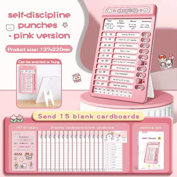 Pink_Personal_Growth_Planner_Checklist_Board_With_Goal_Setting_&_Daily_To_Do_List_Tracker-_For_Productivity_Self-Improvement,_Habit_Tracker_Daily_Planner_For_Kids_&_Adult,_Self-Discipline_Chores_Chart_With_15Pcs_Blank_Punch_Paper,_Stickers_And_Durable_Board._(Pink)