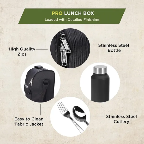 Pro_Lunch_Box_with_Steel_Cutlery,_3_Microwave_Safe_Inner_Steel_Containers_(290ml,_450ml,_600ml)_Plastic_Chutney_Dabba_130ml,_Bottle_750ml_with_Insulated_Bag,_Microwavable_|_ISI_Approved_|_Office_Tiffin_|_BPA_Free_Lids_(Black)