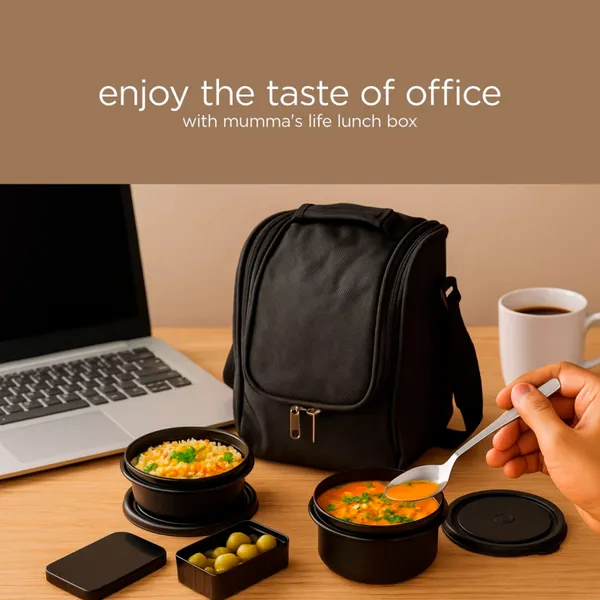 Pro_Lunch_Box_with_Steel_Cutlery,_3_Microwave_Safe_Inner_Steel_Containers_(290ml,_450ml,_600ml)_Plastic_Chutney_Dabba_130ml,_Bottle_750ml_with_Insulated_Bag,_Microwavable_|_ISI_Approved_|_Office_Tiffin_|_BPA_Free_Lids_(Black)