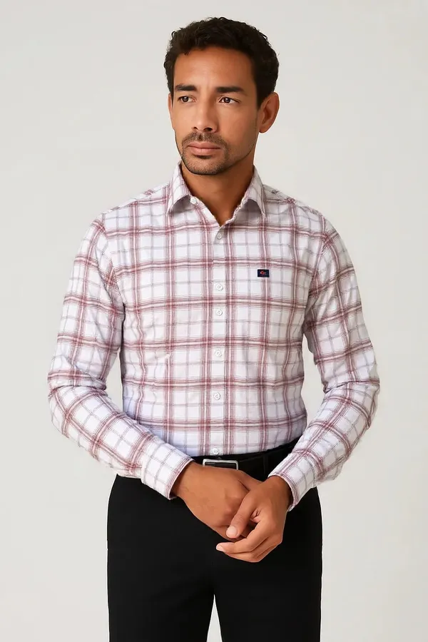 Pink_&_White_Poly-Cotton_Premium_&_Elegant_Chex_Shirt_For_Men_#41910