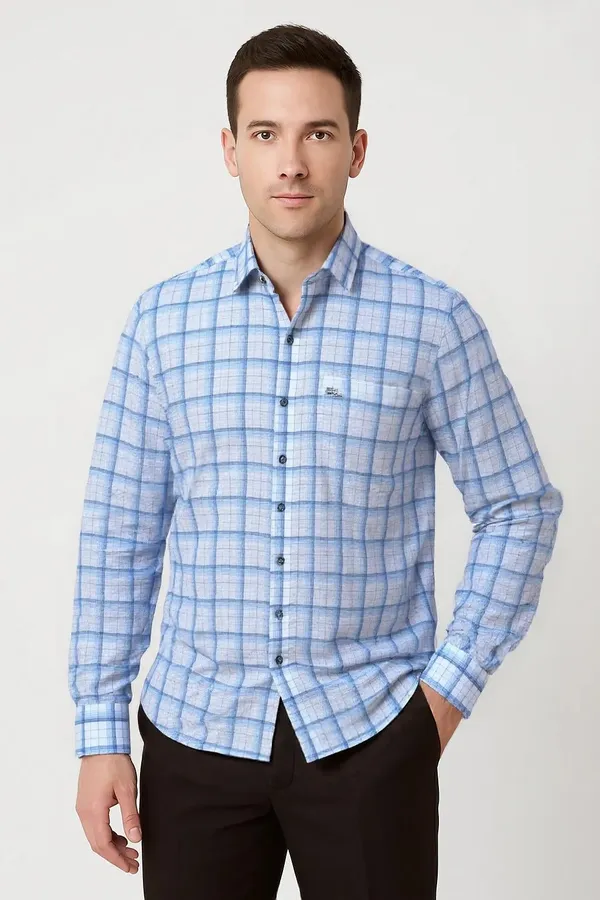 Blue_Poly_Cotton_Premium_&_Elegant_Chex_Shirt_For_Men_#41961