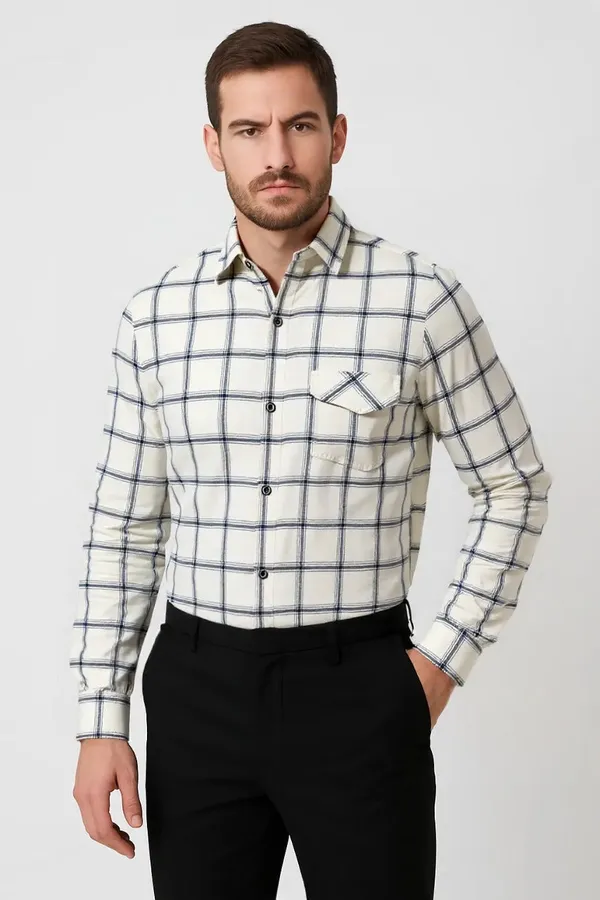 Off_White_Poly_Cotton_Premium_&_Elegant_Chex_Shirt_For_Men_#41329