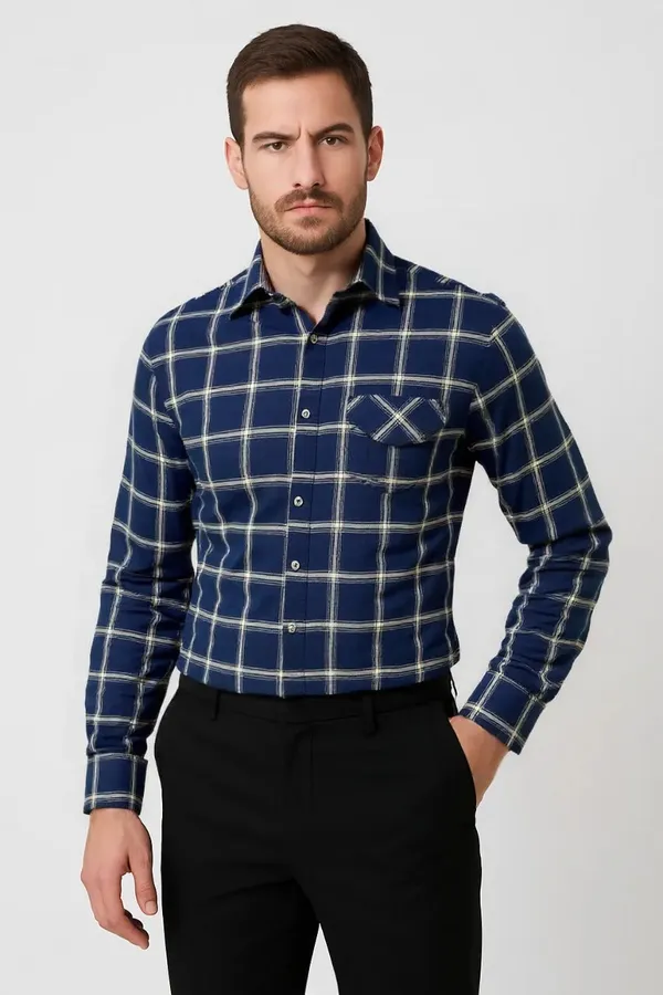 Blue_Poly_Cotton_Premium_&_Elegant_Chex_Shirt_For_Men_#41329