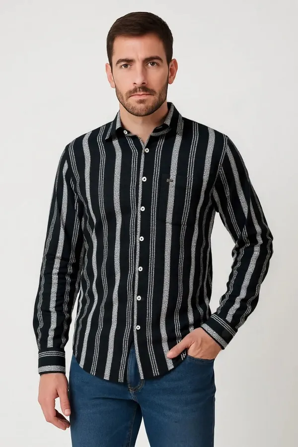 Black_Poly_Cotton_Premium_&_Elegant_Striped_Shirt_For_Men_#61889