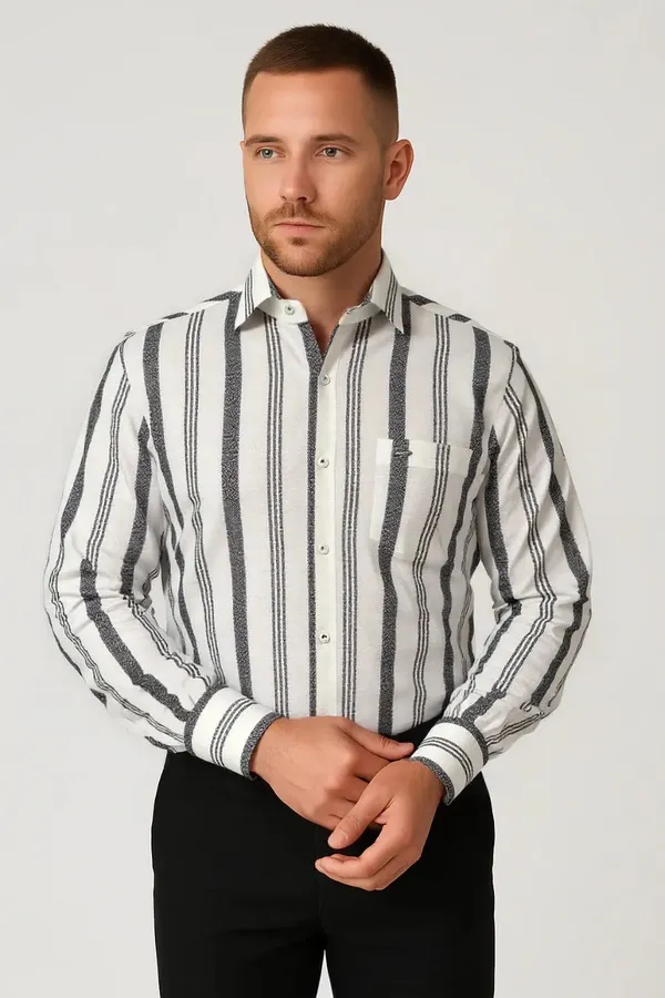 Off_White_Poly_Cotton_Premium_&_Elegant_Striped_Shirt_For_Men_#61889