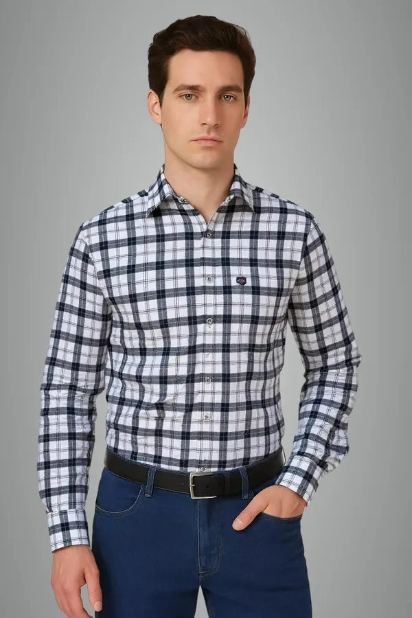 White_&_Blue_Linen_Premium_&_Elegant_Chex_Shirt_For_Men_#41966