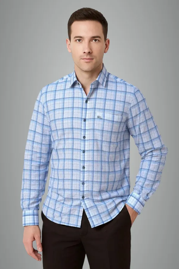 Blue_Poly_Cotton_Premium_&_Elegant_Chex_Shirt_For_Men_#41961