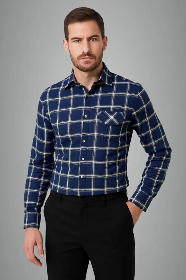 Blue_Poly_Cotton_Premium_&_Elegant_Chex_Shirt_For_Men_#41329