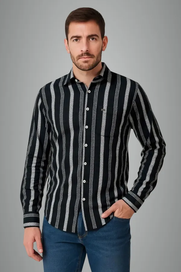 Black_Poly_Cotton_Premium_&_Elegant_Striped_Shirt_For_Men_#61889