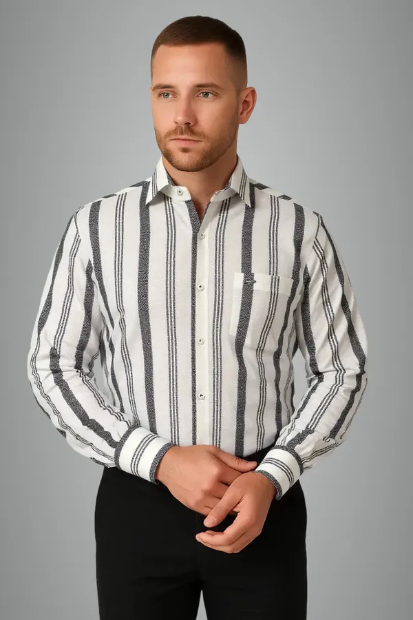 Off_White_Poly_Cotton_Premium_&_Elegant_Striped_Shirt_For_Men_#61889