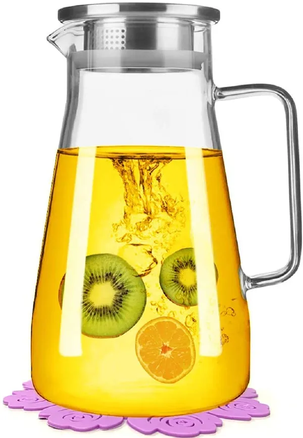 1.8-Liter_Clear_Glass_Classical_Octagonal_Water_Jug_Glass_Iced_Tea_Pitcher_with_Stainless_Steel_Strainer_Lid,_Juice_Beverage_Carafe,_(Clear_1800ml)