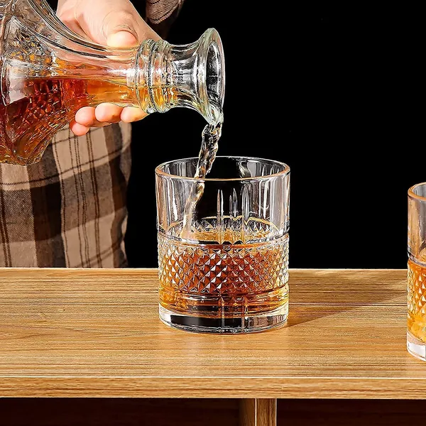 350ML_Stylish_Old_Fashion_Rocks_Tumblers_Lead-Free_Glassware_for_Whiskey_Scotch_Wine_Bourbon_Cognac_Brandy_Juice_Cocktail_(Transparent_350ml),_Set_of_-_(6)