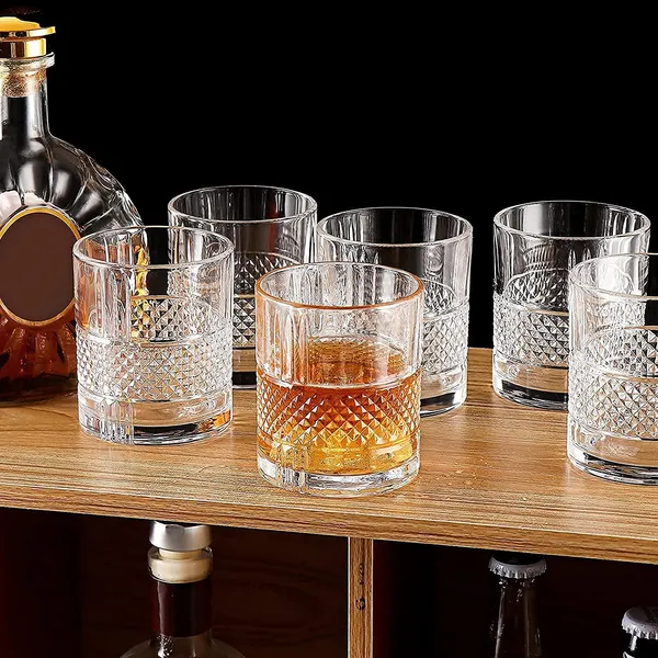 350ML_Stylish_Old_Fashion_Rocks_Tumblers_Lead-Free_Glassware_for_Whiskey_Scotch_Wine_Bourbon_Cognac_Brandy_Juice_Cocktail_(Transparent_350ml),_Set_of_-_(6)
