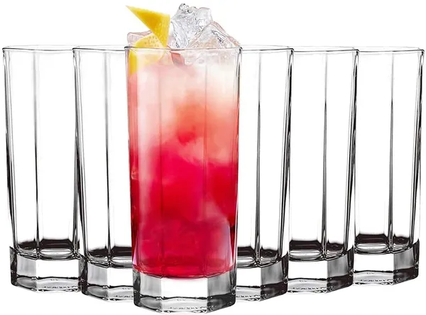 Premium_Juice/Water_Glass_Set_of_6_|_300ml_Classic_Highball_Tumbler_|_Glasses_for_Drinking_Juice,_Milkshake,_Beer,_Cocktail,_Coke,_Lassi,_Soda_(Hexagonal,_6)
