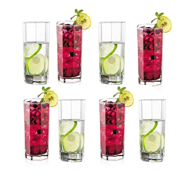 Premium_Juice/Water_Glass_Set_of_6_|_300ml_Classic_Highball_Tumbler_|_Glasses_for_Drinking_Juice,_Milkshake,_Beer,_Cocktail,_Coke,_Lassi,_Soda_(Hexagonal,_6)