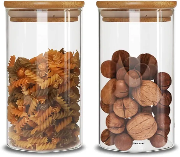 Large_Glass_Food_Storage_Container_Set_of_2_|_1100ml_with_Airtight_Bamboo_Lid_|_Glass_Canister_Set_for_Spaghetti_Pasta,_Powder,_Tea,_Coffee,_Weed