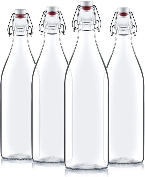 Flip_Top_Glass_Water_Bottle_1_Liter_Clear,_Airtight_&_Leak_Proof_Swing_Cap_Bottle_with_Stopper_for_Beverages_Oil_Soda_Beer_Juice_Kombucha_Milk,_1000ml_Fridge_Water_Bottles