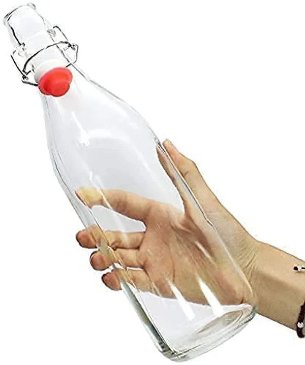 Flip_Top_Glass_Water_Bottle_1_Liter_Clear,_Airtight_&_Leak_Proof_Swing_Cap_Bottle_with_Stopper_for_Beverages_Oil_Soda_Beer_Juice_Kombucha_Milk,_1000ml_Fridge_Water_Bottles
