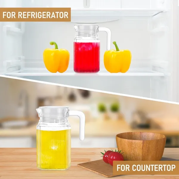 Premium_500ML_Glass_Water_Jug_Set_of_2,_Pitcher_with_Plastic_Lid,_Fridge_Jug_with_Handle,_Practical_Juice_Containers_Easy_to_Use_Milk_Jug,_Iced_Tea,_Cocktails,_Water,_Beverages_(0.5L_Lining_Jug)
