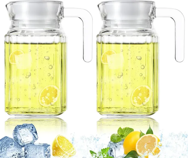 Premium_500ML_Glass_Water_Jug_Set_of_2,_Pitcher_with_Plastic_Lid,_Fridge_Jug_with_Handle,_Practical_Juice_Containers_Easy_to_Use_Milk_Jug,_Iced_Tea,_Cocktails,_Water,_Beverages_(0.5L_Lining_Jug)
