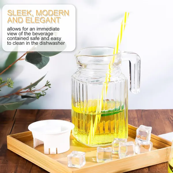 Premium_500ML_Glass_Water_Jug_Set_of_2,_Pitcher_with_Plastic_Lid,_Fridge_Jug_with_Handle,_Practical_Juice_Containers_Easy_to_Use_Milk_Jug,_Iced_Tea,_Cocktails,_Water,_Beverages_(0.5L_Lining_Jug)