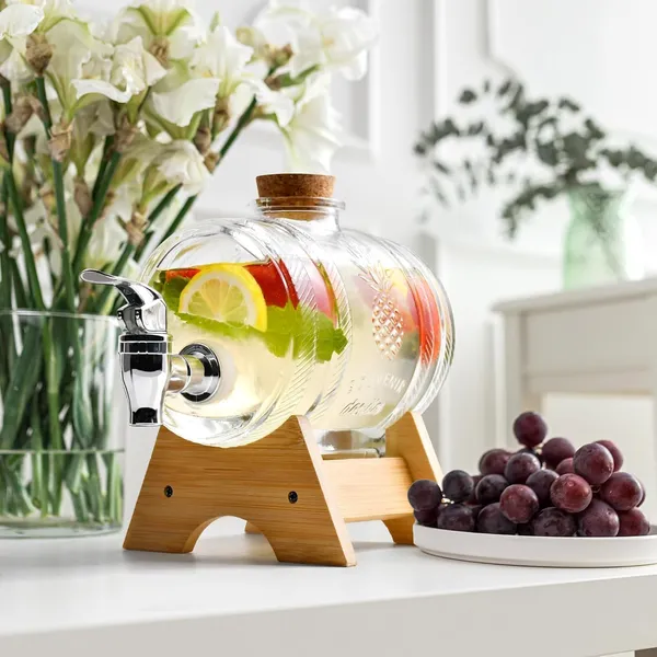 Premium_3_LTR_Water_Dispenser_with_Tap_Stand_Leak_Proof_Beverage_Dispenser_with_Wooden_Caps_Drink_Dispenser_Glass_Bottles_for_Office_Camping_Juice_Drinks_Container_Barrel_Dispenser_3_LTR,_1_PCS