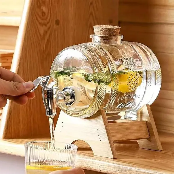 Premium_3_LTR_Water_Dispenser_with_Tap_Stand_Leak_Proof_Beverage_Dispenser_with_Wooden_Caps_Drink_Dispenser_Glass_Bottles_for_Office_Camping_Juice_Drinks_Container_Barrel_Dispenser_3_LTR,_1_PCS