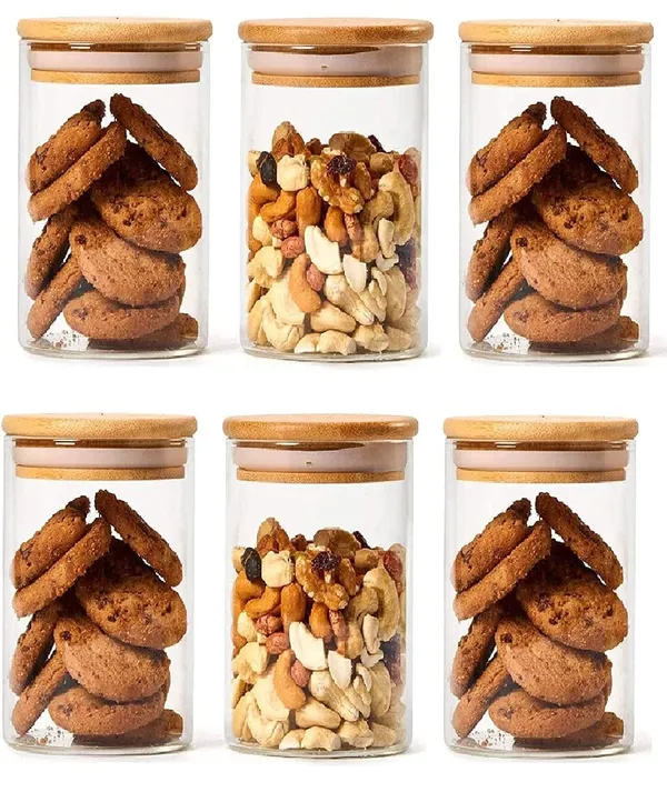 Premium_320ml_Pack_of_6_Borosilicate_Glass_Jars_with_Bamboo_Lid_I_Transparent_Airtight_Borosilicate_Kitchen_Containers_Set_|_Glass_Jars_for_Cookies_Snacks_Dry_Fruits_Nuts_Pulses_Pantry_&_Herbs