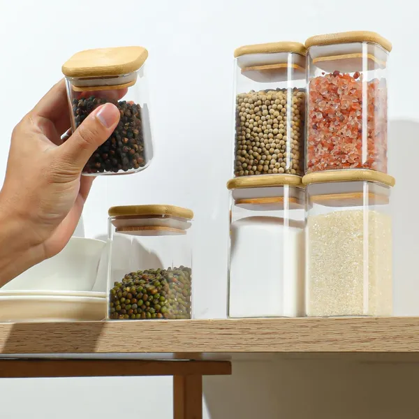 Premium_330Ml_Glass_Containers_for_Kitchen_Set_of_6-Piece_|_11.2_Oz_Storage_Jars_with_Bamboo_Lids_|_Square_Airtight_Glass_Jars_For_Storage_Container_Set_Glass_|_Spice_Jars,_Masala_Box