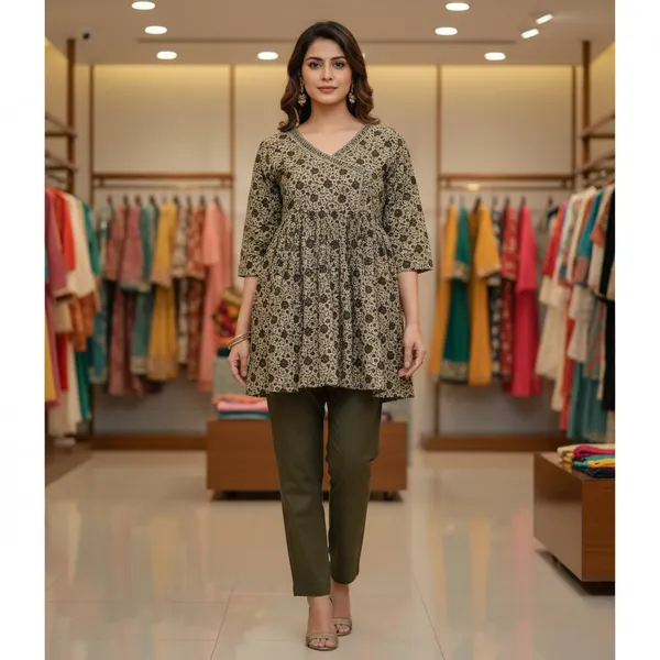 SHREESUTRAM_Creamy_Olive,_Rayon_Kurti_(K045COX2)