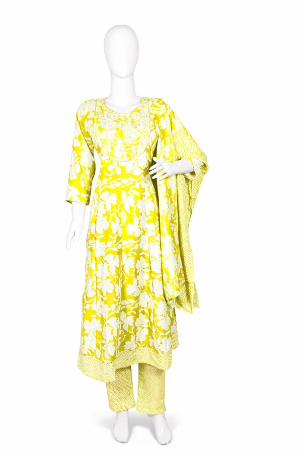 SHREESUTRAM_Mustard_yellow,_cotton_Kurti_Pant_&_dupatta_(KPD032MYX2)