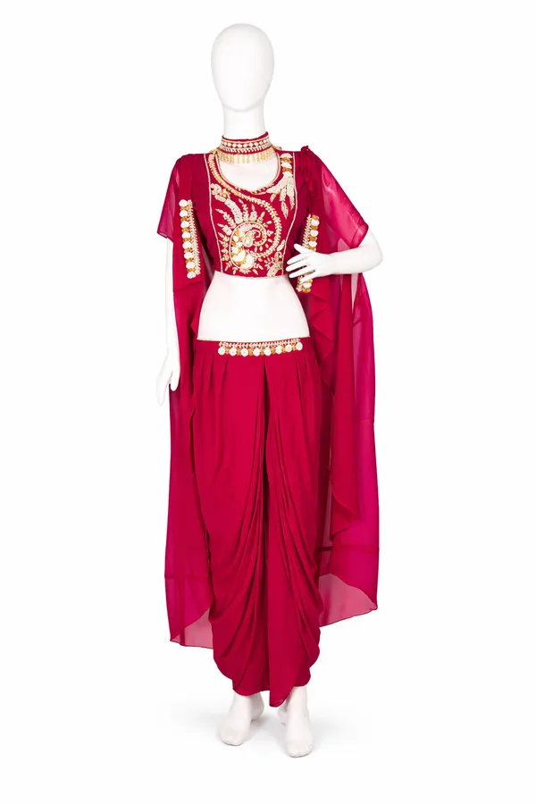 Wine_Pink,_Georgette_Western_Drapped_Gown_Set_(WDG008WPX1)