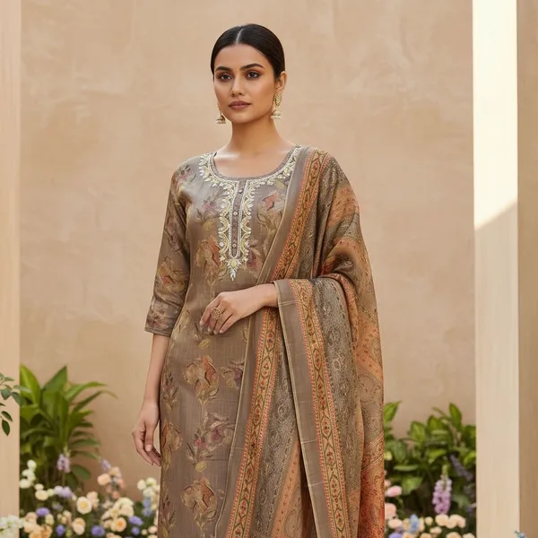 SHREESUTRAM_Olive_Grey,_Organza_Silk_Kurti,_Pant_&_Dupatta_(KPD025OGX2)