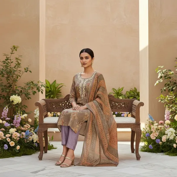 SHREESUTRAM_Olive_Grey,_Organza_Silk_Kurti,_Pant_&_Dupatta_(KPD025OGX2)