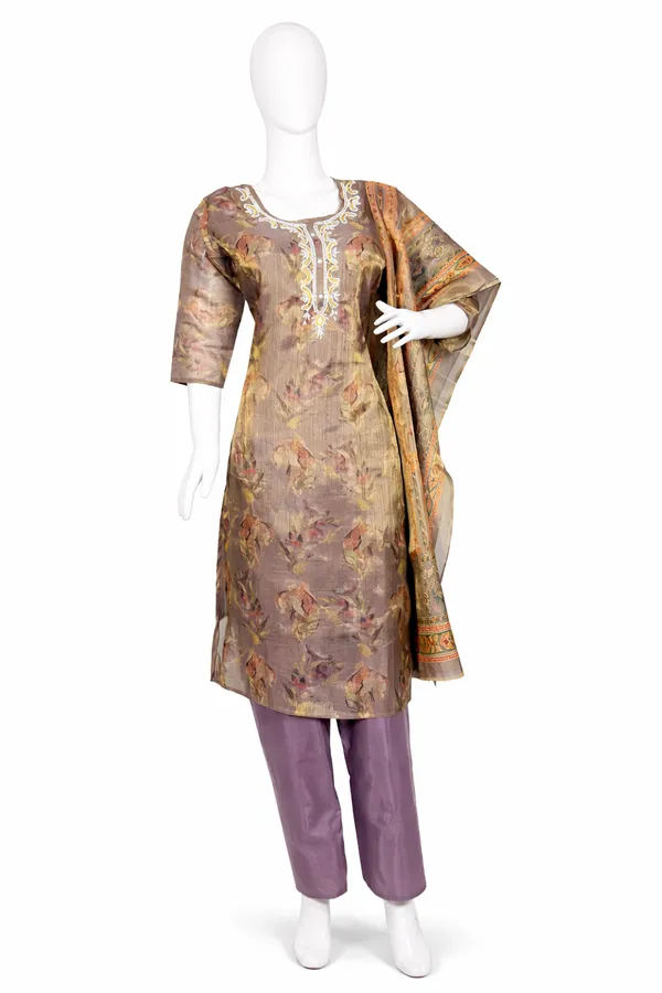 SHREESUTRAM_Olive_Grey,_Organza_Silk_Kurti,_Pant_&_Dupatta_(KPD025OGX2)