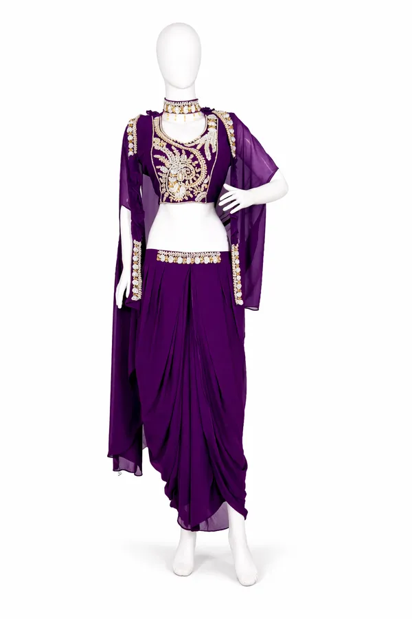 Deep_Plum,_Georgette_Western_Drapped_Gown_Set_(WDG008DPX1)