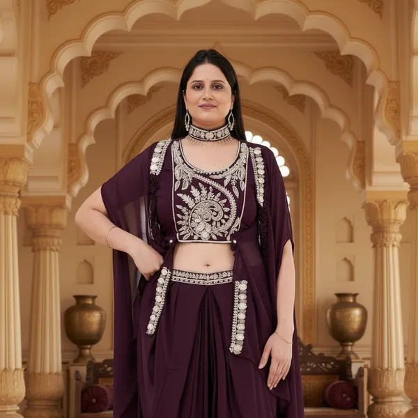 Deep_Plum,_Georgette_Western_Drapped_Gown_Set_(WDG008DPX1)
