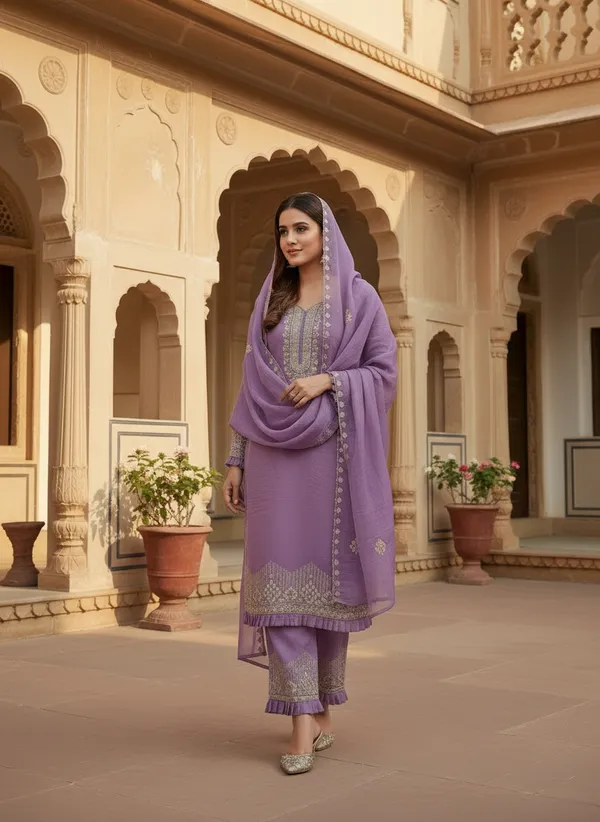 Lavender_Purple_Soft_Georgette_Blend_Kurti_Pant_&_Dupatta_Set_–_Delicate_Embroidery_&_Thread_Work_–_KPD007LPX1
