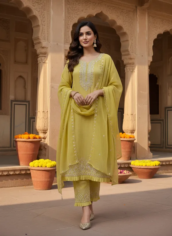 Lime_Yellow_Soft_Georgette_Blend_Kurti_Pant_&_Dupatta_Set_–_Delicate_Embroidery_&_Thread_Work_–_KPD007LYX1