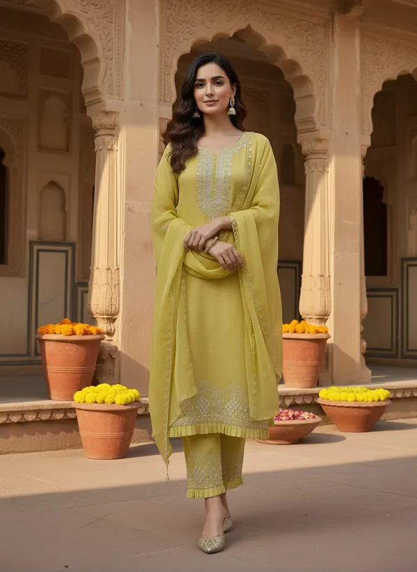 Lime_Yellow_Soft_Georgette_Blend_Kurti_Pant_&_Dupatta_Set_–_Delicate_Embroidery_&_Thread_Work_–_KPD007LYX1