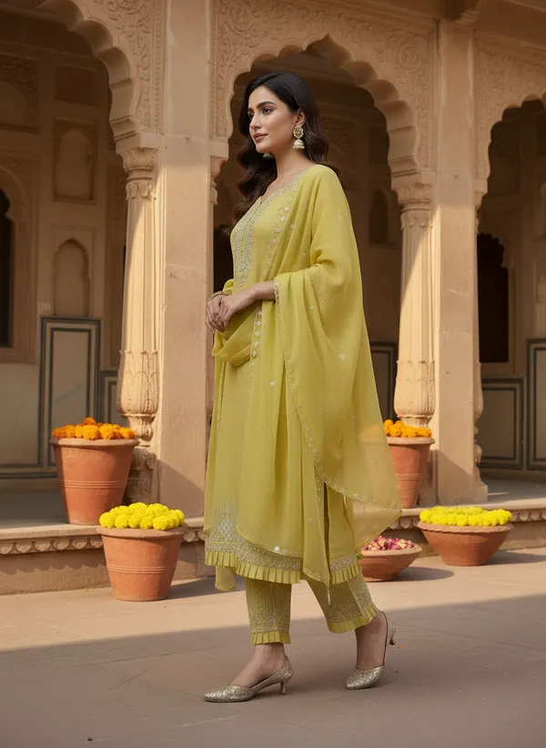 Lime_Yellow_Soft_Georgette_Blend_Kurti_Pant_&_Dupatta_Set_–_Delicate_Embroidery_&_Thread_Work_–_KPD007LYX1